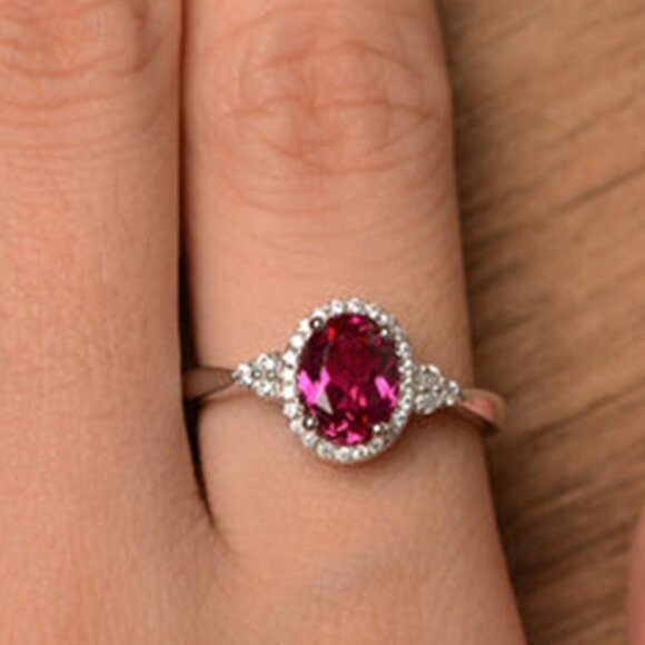 🔥 Refine Oval Shiny Red Zircon Ruby Rings for Women, PD320 - Picture 5 of 10